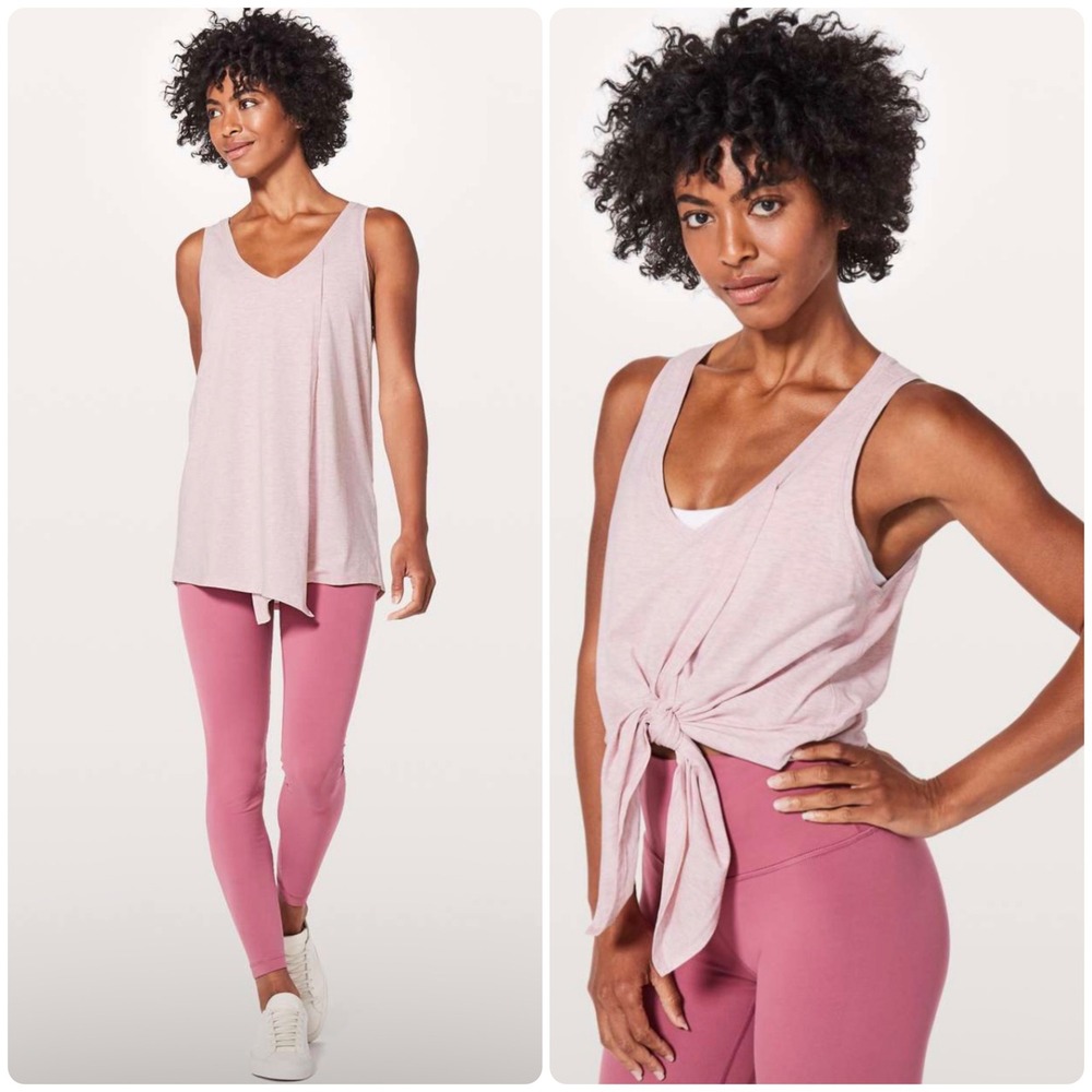 Lululemon Womens Heathered Petals Pink Knot A Problem Athleisure Yoga Tank Top